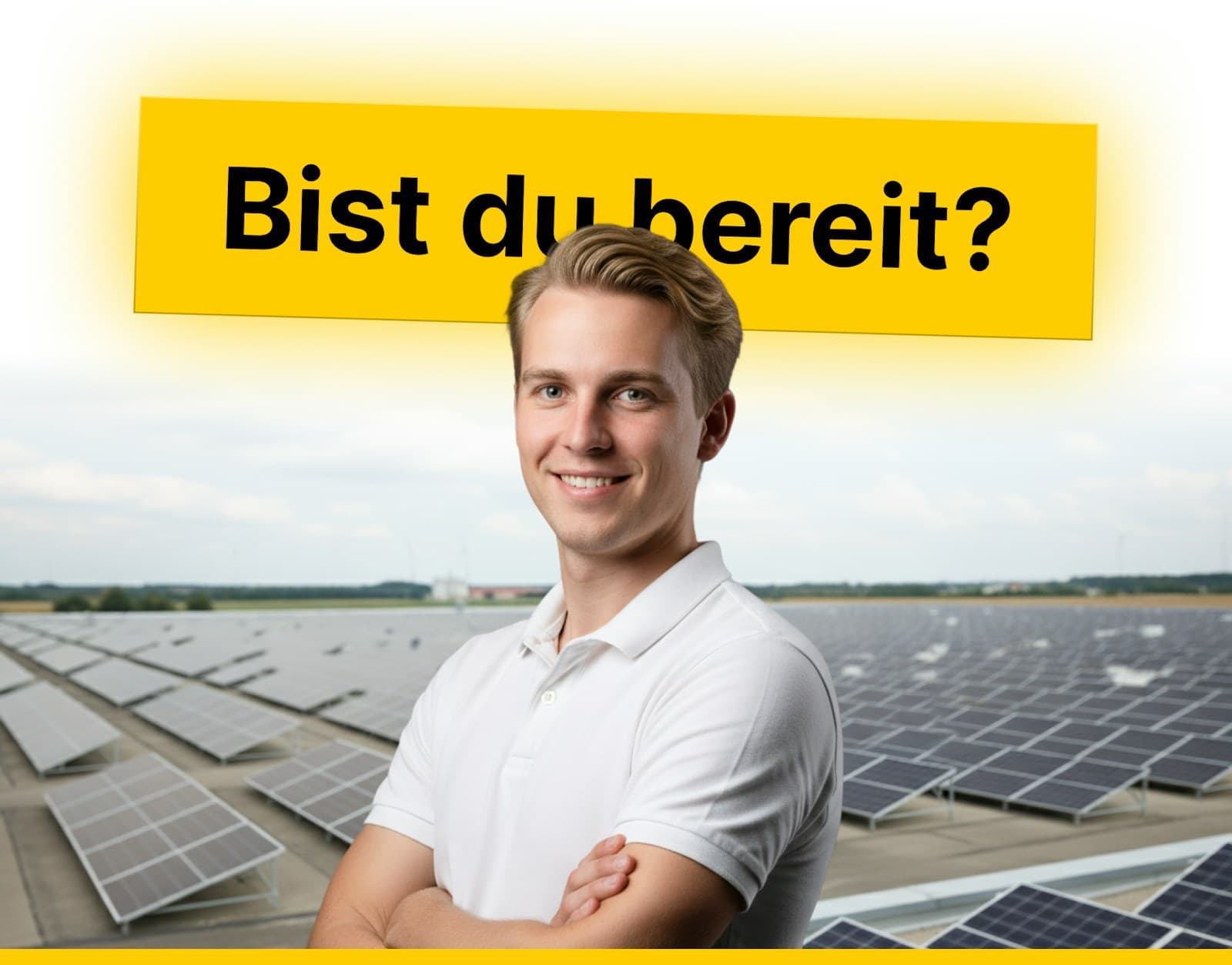Apricus-Mitarbeiter vor Solarfeld – Bist du bereit?